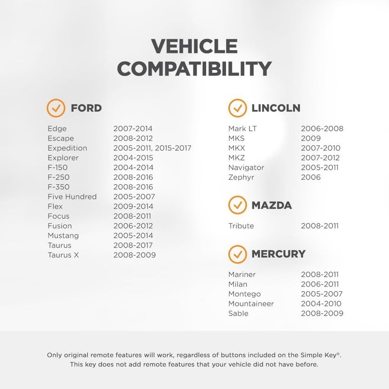 Car Keys Express مفتاح بسيط، جهاز تحكم عن بعد للمفتاح ومبرمج مفاتيح بأزرار 3، مجموعة استبدال المفتاح، مبرمج مفتاح بسيط لمركبات فورد، لينكولن، ميركوري، ومازدا المختارة - Image 2